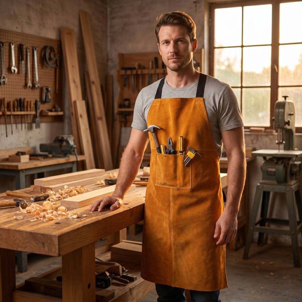 ผ้ากันเปื้อนหนังวัวหนาสีส้มสำห - Woodworking Apron บทวิจารณ์และราคา